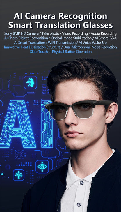 LIGE New 800W Pixel Camera Smart Glasses Men 4K Video Recording AI Photo Recognition Bluetooth Call Voice Translation Sunglasses