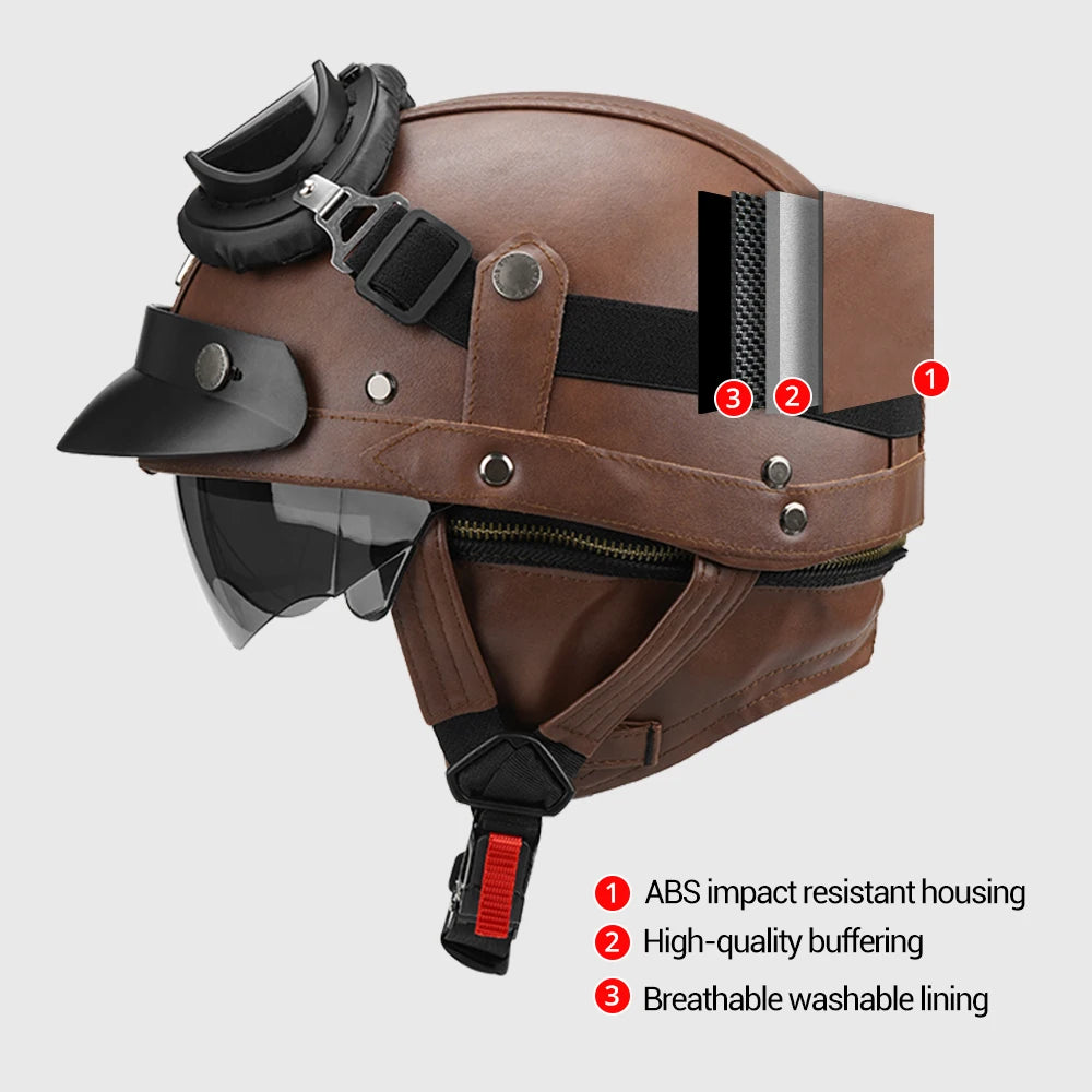 Motorcycle Half Helmet Leather Vintage Helmet Four Seasons General Safety Helmet Anti Fall And Sun Cap Moto Open Face Helmet