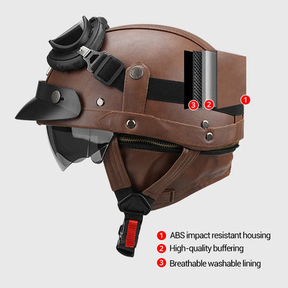 Motorcycle Half Helmet Leather Vintage Helmet Four Seasons General Safety Helmet Anti Fall And Sun Cap Moto Open Face Helmet