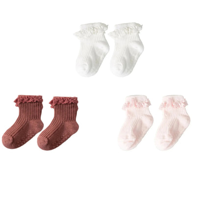 1/3/4/5pairs Cotton Pure Color Toddler Girl Lace Socks Infant Baby Girls Non-slip Socks Young Children Girl Cute Half Knee-socks
