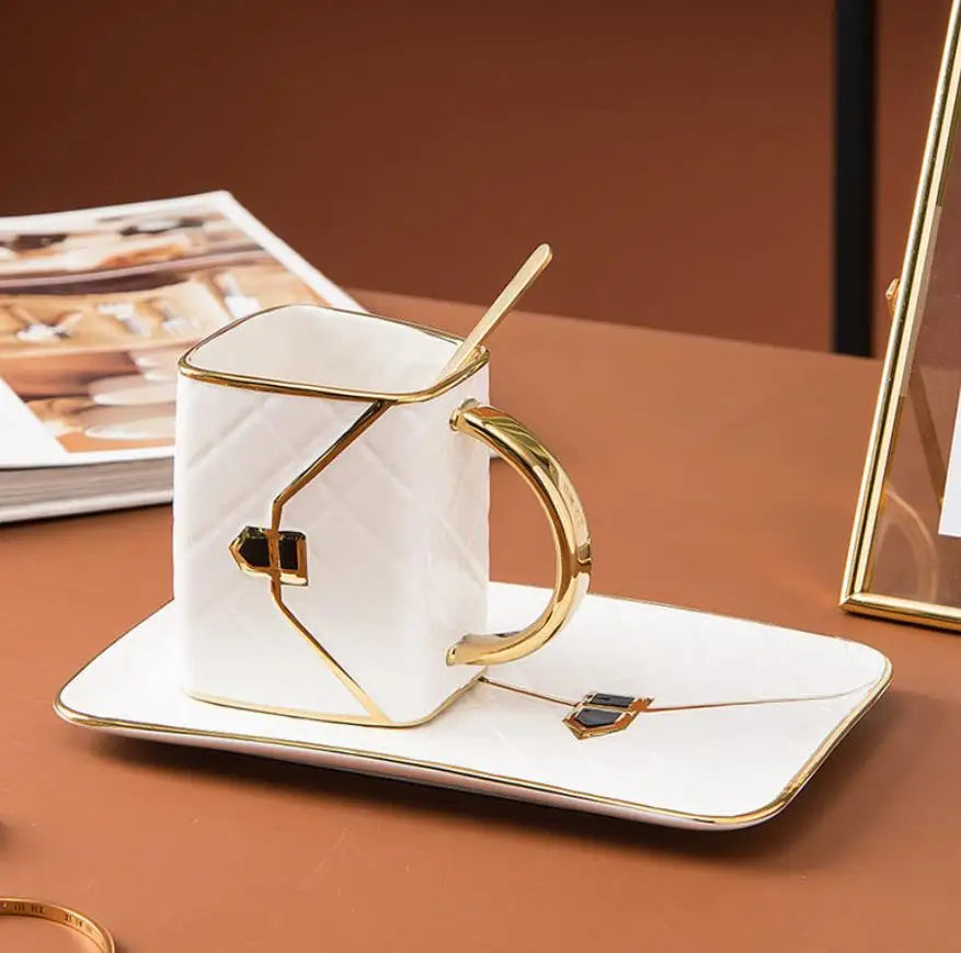 Handbag-Shaped Creative Mug With Saucer & Spoon Nordic Ceramic Milk Tea  Office Cups Drinkware  Coffee Cup Sets Gift