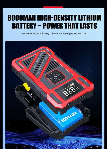 Portable 150PSI air pump, emergency car jump starter, power bank, LED lighting, air compressor,car starter suitable for all cars