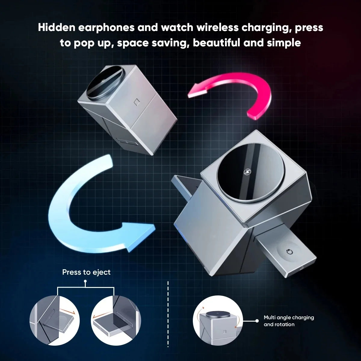 New 15W Qi2 3 In 1 Touch Autorotation Magnetic Wireless Charger For Android iPhone iWatch Magsafe Fast Charging Dock Station