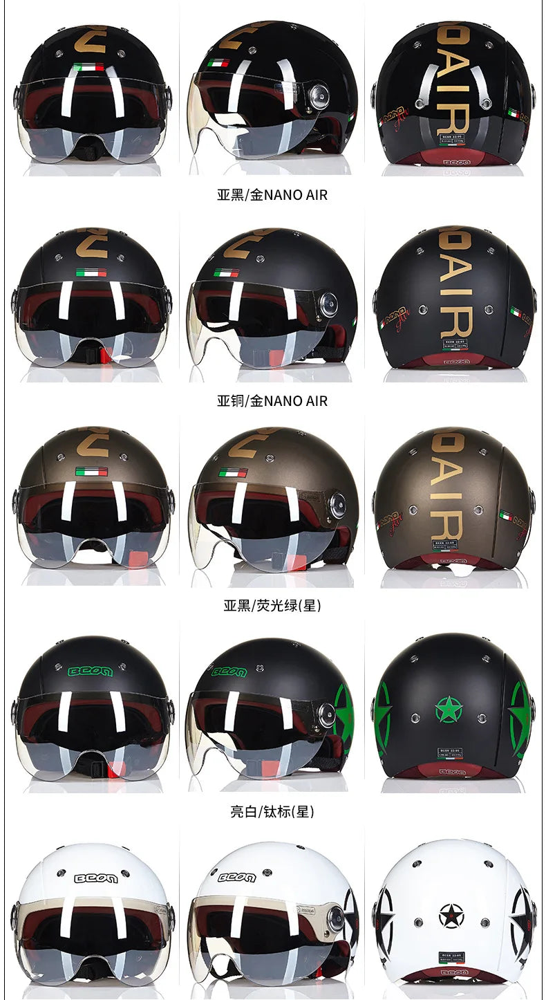 BEON Motorcycle Helmet for Adult and Child All Seasons Electric Vehicle Half Helmet Summer Sun Protection Helmet Motorcycle