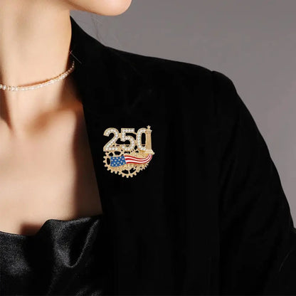 USA 250th Anniversary Brooch Rhinestone 250 Flag Pin Alloy Badge For Independence Day Patriotic Gift Decorative Clothes