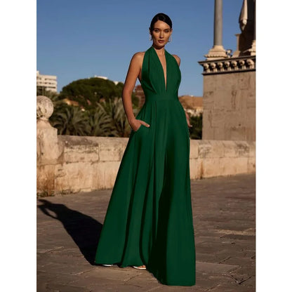 Elegant Women Corset Party Jumpsuit Y2K Sexy Halter Backless Loose Wide Leg Trousers Palazzo Pants Romper Celebrity One Pieces