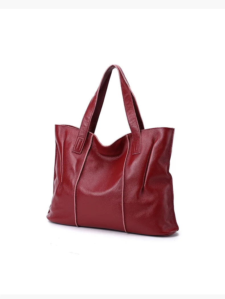 Women's Luxury Designer Natural Cowhide Soft Handbag Famale Fashion Shoulder Bag Ladies Cow Leather Large Capacity Tote Bag