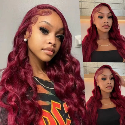 Body Wave Burgundy 99J Red Colored Human Hair Wigs 13x6 HD Lace Frontal Wig 99J Red 13x4 HD Lace Front Wig 100% Human Hair Wigs