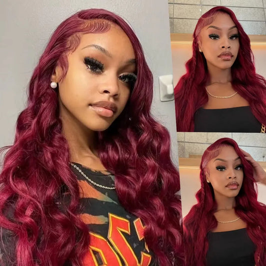 Body Wave Burgundy 99J Red Colored Human Hair Wigs 13x6 HD Lace Frontal Wig 99J Red 13x4 HD Lace Front Wig 100% Human Hair Wigs