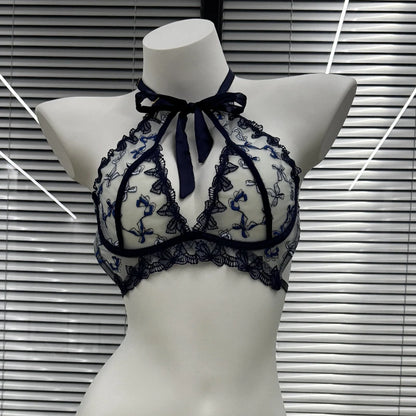 Butterfly Mambo Bra Set 32-38, Embroidered Ribbon Bow Neckband Lingerie, Sexy Pure Desire Bralette and Panty Set Women Sexy AB