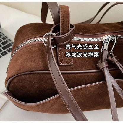 Retro Red Suede Wedding Shoulder Bag Luxury Designer Women Versatile Underarm Bags Elegant Female Large Capacity Handbags
