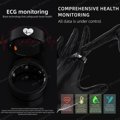 2025 New Smart Ring ECG Detection Blood Pressure,Heart Rate Ring,Body Temperature Monitor Waterproof GPS Tracking Men Women Ring