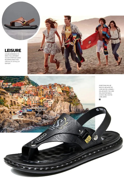 Sandals for Men High Quality Cow Leather Sandals Outdoor Casual Sport Sandals Anti Slip Beach Slippers for Men Summer Slippers