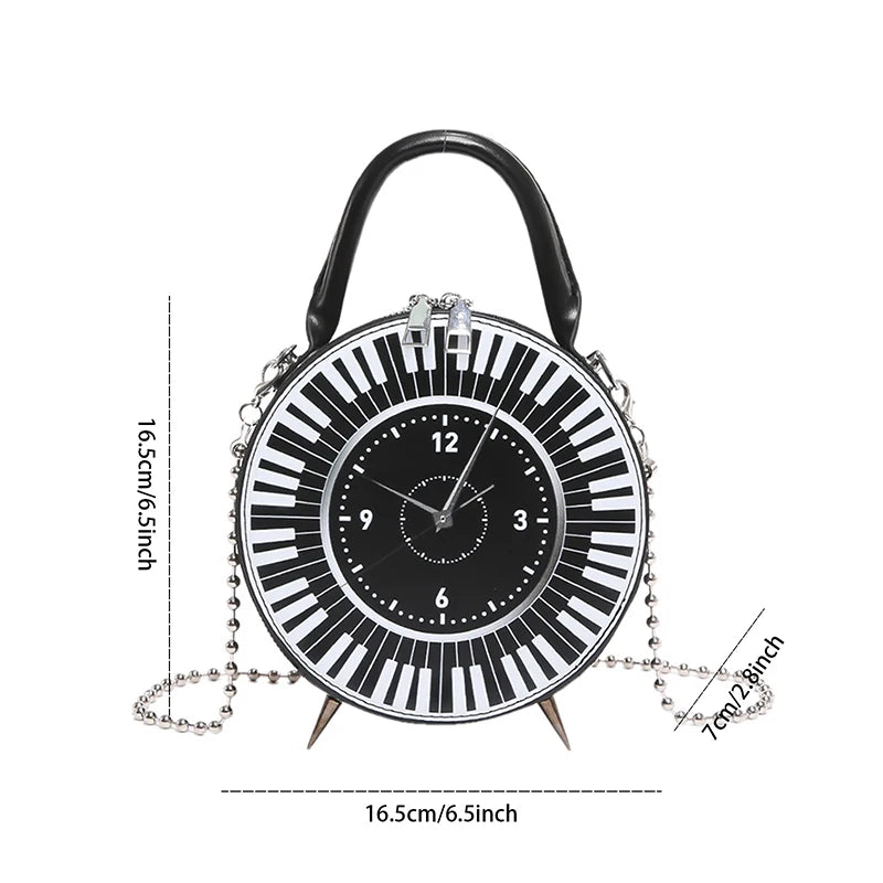 Fashion Cross body Bags ladies Clock Shaped Leather black white Handbag for women