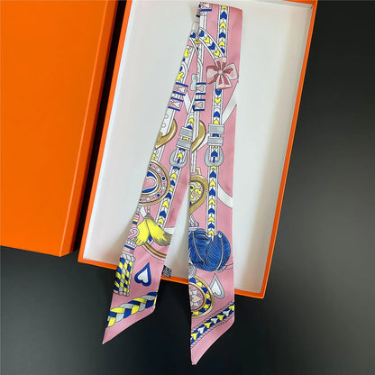 Luxury Brand Horse Bag Scarf 2024 New Design Womens Silk Scarf Fashion Head Scarf Headwear Long Skinny Scarves Bag Accessories