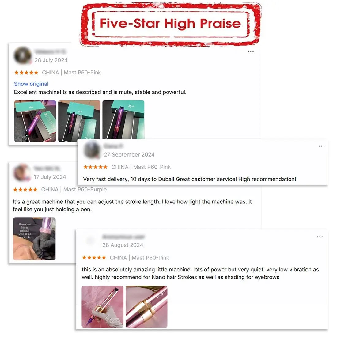 Mast P60 Wireless Tattoo Machine PMU Pen 5 Strokes Length 2.2mm - 3.2mm Permanent Makeup for Pro Artists Eyebrows Eyeliner Lip