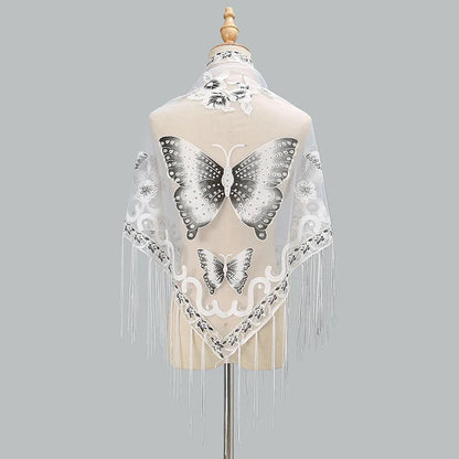 New Women Lace Tassel Triangular Scarf Solid Hollow-out Butterfly Embroidery Scarves Soft Lady Shawl Foulard Party Wrap Shawls