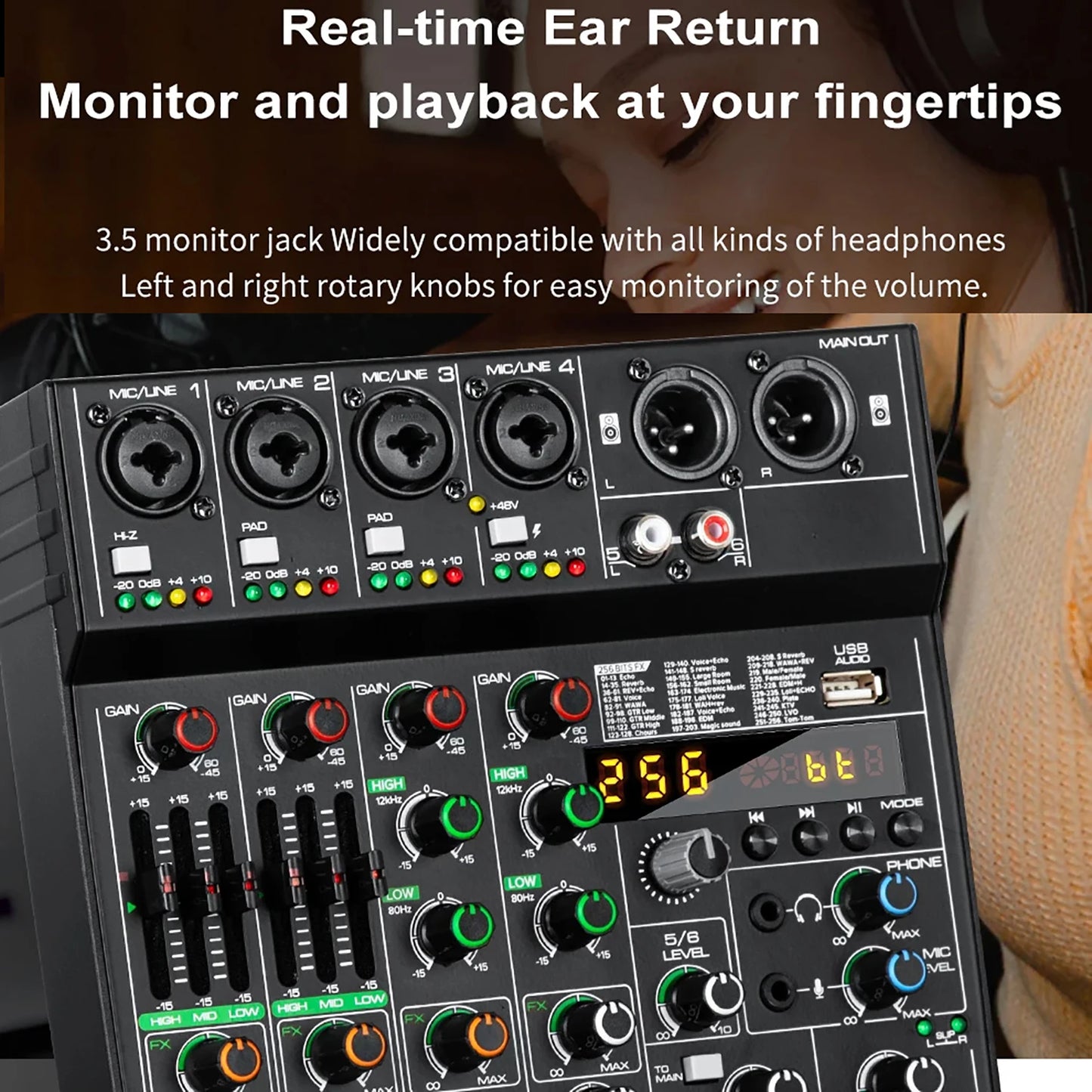 GAX-GT6  Professional 6-channel audio mixer, portable audio card, mixer，6-channel DJ controller/audio console mixer