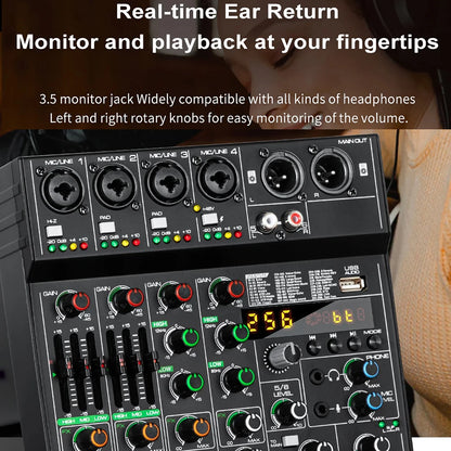 GAX-GT6  Professional 6-channel audio mixer, portable audio card, mixer，6-channel DJ controller/audio console mixer