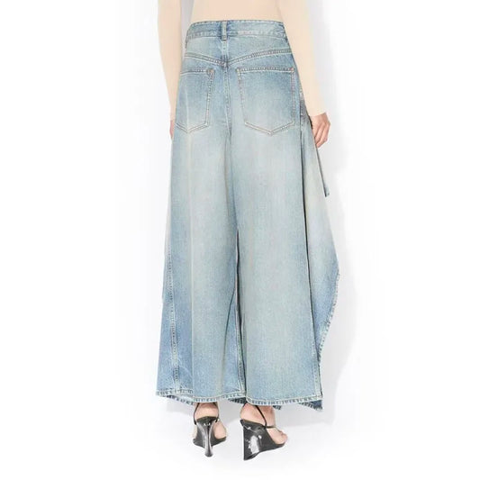 Irregular ruffled denim flared pants for women - high-waisted, loose-fitting, slimming, floor-length pants. 2026 new style.