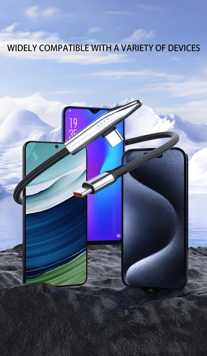 240W 100W Bullet Train Shape Fast Charging Cable 90° Elbow Type C Charger USBA/Type C To Type C Cable for Samsung S25 iPhone 16
