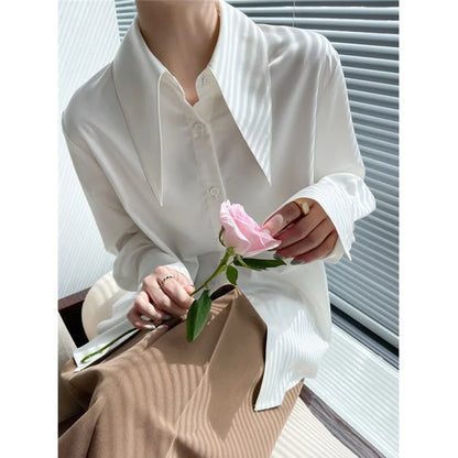 Spring Autumn New Elegant Long Sleeve Loose Shirt Tops Solid Color All-match Fashion Blouse Temperament Korean Women Clothing