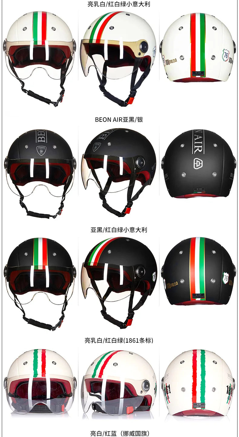 BEON Motorcycle Helmet for Adult and Child All Seasons Electric Vehicle Half Helmet Summer Sun Protection Helmet Motorcycle