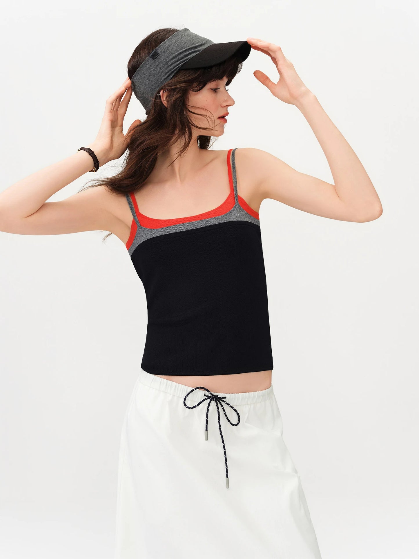 FSLE 2026 Summer Women Color Block Contrast Trim Cami Top, Navy Slim Fit Cropped Vest for Y2K Daily Layering Style Chic Hot Girl