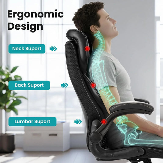 Ergonomic Executive Office Chair High Back Faux Leather Adjustable Headrest Lumbar Support Gas Lift Office Chair for Home Office