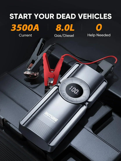 Car 3500A Portable 12V Jump Starter Power Bank 12V Auto Battery Charger Booster Starting Device with Air Compressor 4 in 1