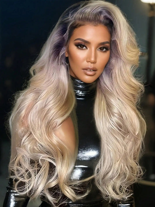Ash Blonde Body Wave Lace Front Wig Pre Plucked 180 Density 13X4 Hd Lace Frontal Wig Glueless Wig 613 Blonde Colored Wig 200 Density Ombre Blonde Lace Front Wig for Women with Baby Hair for Daily