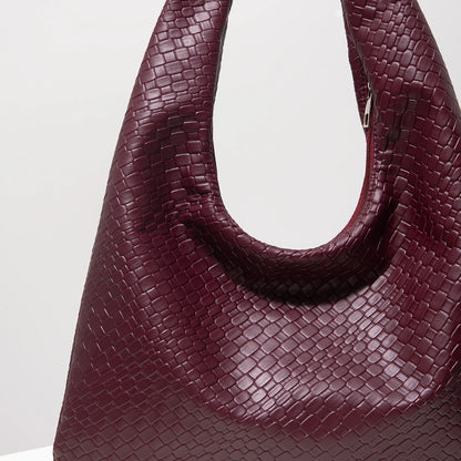 Vintage Faux Woven Leather Shoulder Bag, Women's Handbag, Large Capacity Tote Bag, Crescent Bag, Zipper Underarm Bag, Daily Commuter Bag (Random Pattern)