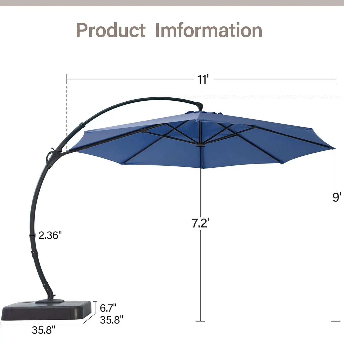 Outdoor Patio Umbrella, Curvy Cantilever Umbrella, Heavy Duty Offset Hanging Umbrella with 360° Rotation for, Customized
