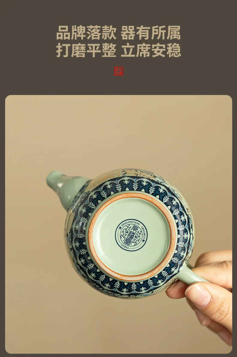 Ru Kiln Ceramic Teapot Gilded Peony Western Han Tile Pot Kung Fu Tea Set Household Tea Pot