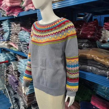 2025 Spring Knitted Women Sweater Print O-neck Long Sleeve Casual Loose Sweaters Female Winter Elegant Trendy Ladies Clothes