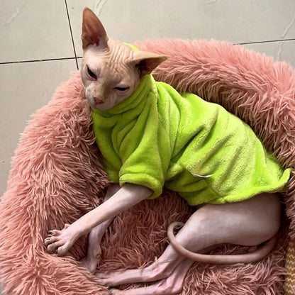 Soft Warm High Neck Fleece Pet Cat Hoodie Kitten Coat Sphynx Clothing without Hat for Cats Autumn Winter Pet Clothes Outfits