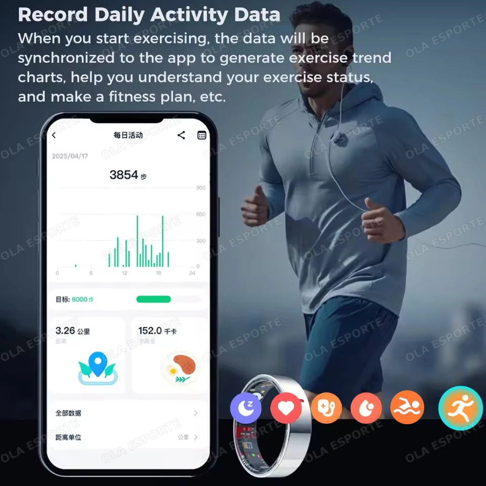 Men Women Fashion Smart Ring Sleep Heart Rate Blood Pressure Monitoring Bluetooth Connection Multiple Sports Modes Fitness Rings