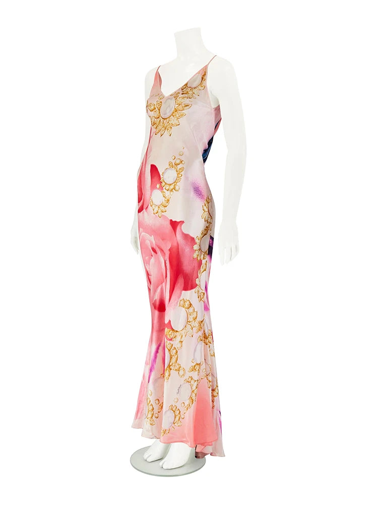 Sexy Sling Women's Maxi Dress V-neck Backless Floral Print Sleeveless Long Skirt 2026 NEW Summer Beach Vacation Party Vestido