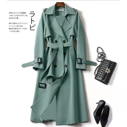 Long Trench Coat Women Lace Up Button Coats Full Sleeve Turn Down Collar Splice Jackets Solid Pockets Office Lady Streetwear