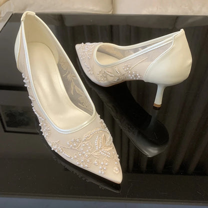 Pointed Toe Mesh Embroider High Heels for ladies Elegant String Bead pumps Sexy Luxury Designer Shoe Party Wedding Heeled Sandal