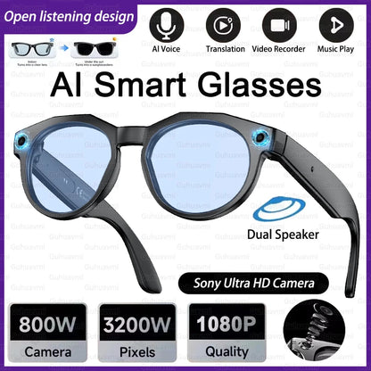 2026 New AI Smart Glasses Men Chat GPT 800MP Camera Double Microphone Voice Call AI Translation Voice Assistant Sunglasses Women