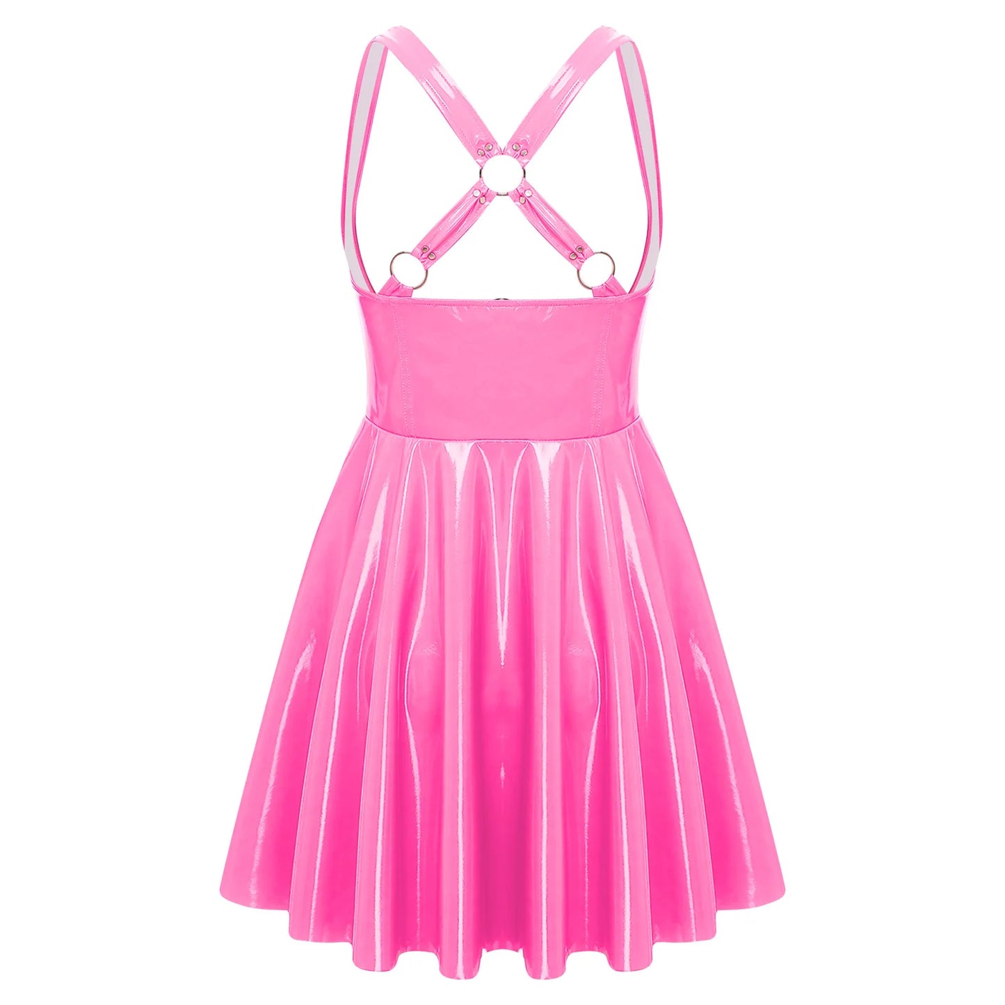 Gothic Punk Women Wet Look Latex Leather Dress Sleeveless Front Cut Out Cups Bodycons Dress Sexy Raves Party Nightclub Clubwear