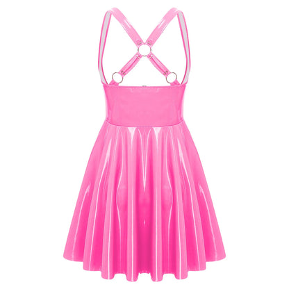 Gothic Punk Women Wet Look Latex Leather Dress Sleeveless Front Cut Out Cups Bodycons Dress Sexy Raves Party Nightclub Clubwear