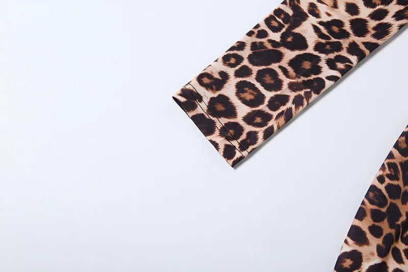 FAGADOER Spring New Sexy Leopard Print Dresses Woman Off-shoulder Backless Bandage Patchwork Dress Female Streetwear Vestidos