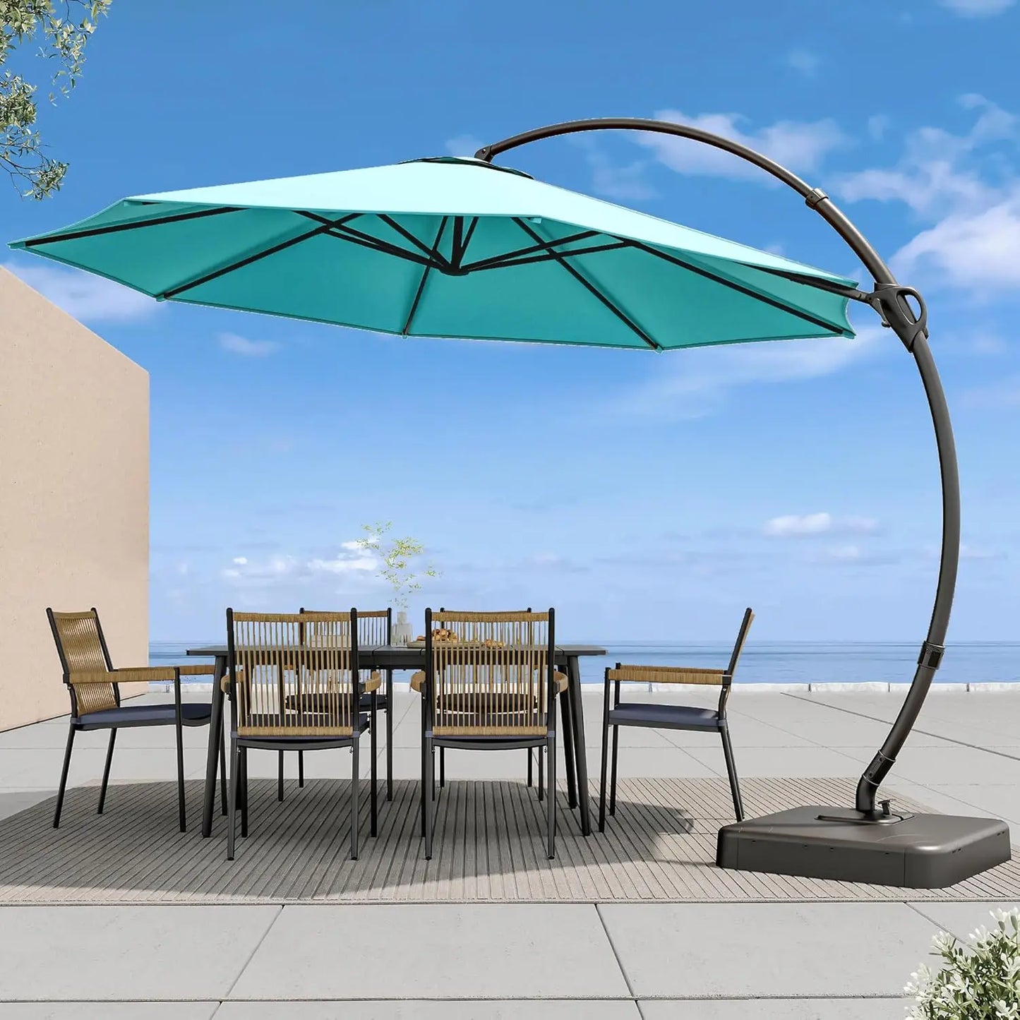 Outdoor Patio Umbrella with Base included, 11 FT Deluxe Curvy Cantilever Umbrella Heavy Duty Offset Hanging, Customized