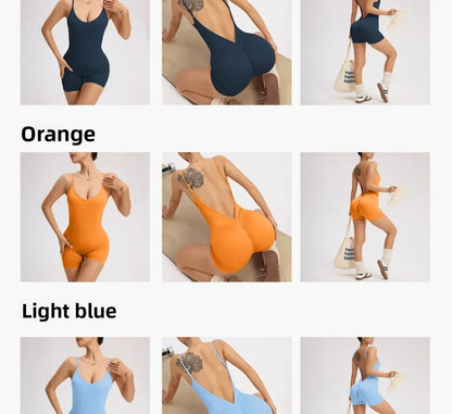 Women's Solid Color Cross Back Yoga Everyday Fitness Romper Shorts Workout Clothes Women Women Clothing Athletic Women