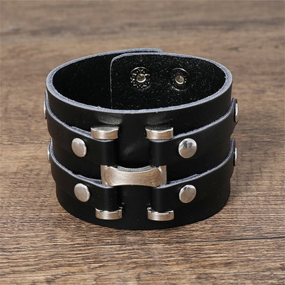 New Vintage Leather Wristband Bracelet Cuff Goth Metal Armbands Concealed Buckle Adjustable Gothic Punk Bracelets Men Jewelry