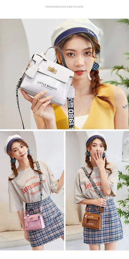 Bright Leather Kelly Bag - Printed Shoulder Crossbody Purse, Women's Easy-to-Match Fashion Handbag