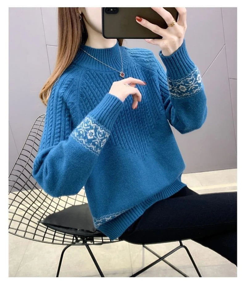 2024 Fashion Basic Autumn Winter Merino Wool Sweater Mock Neck Cashmere Pullover Solid Color Soft Long Sleeve Clothing Tops
