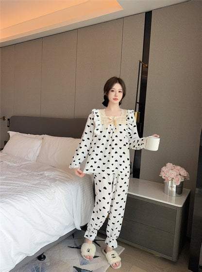 Lady Sweet Style Y2k Cartoon Women's Pajamas Bubble Cotton Bow Square Neck Female Nightgown 2024 Autumn New Youth Chic Sleepwear
